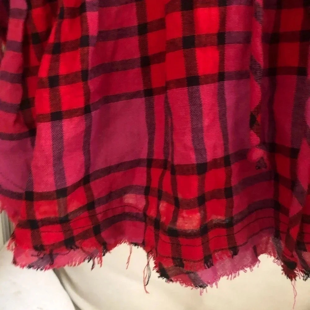 Free People plaid red combo button down shirt - Picture 8 of 11